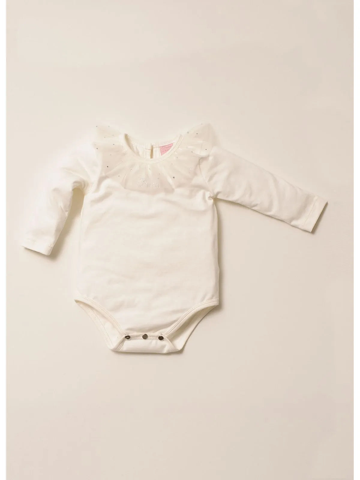 Body Cotton Gola Tule Cristais Off White - BambolePetit