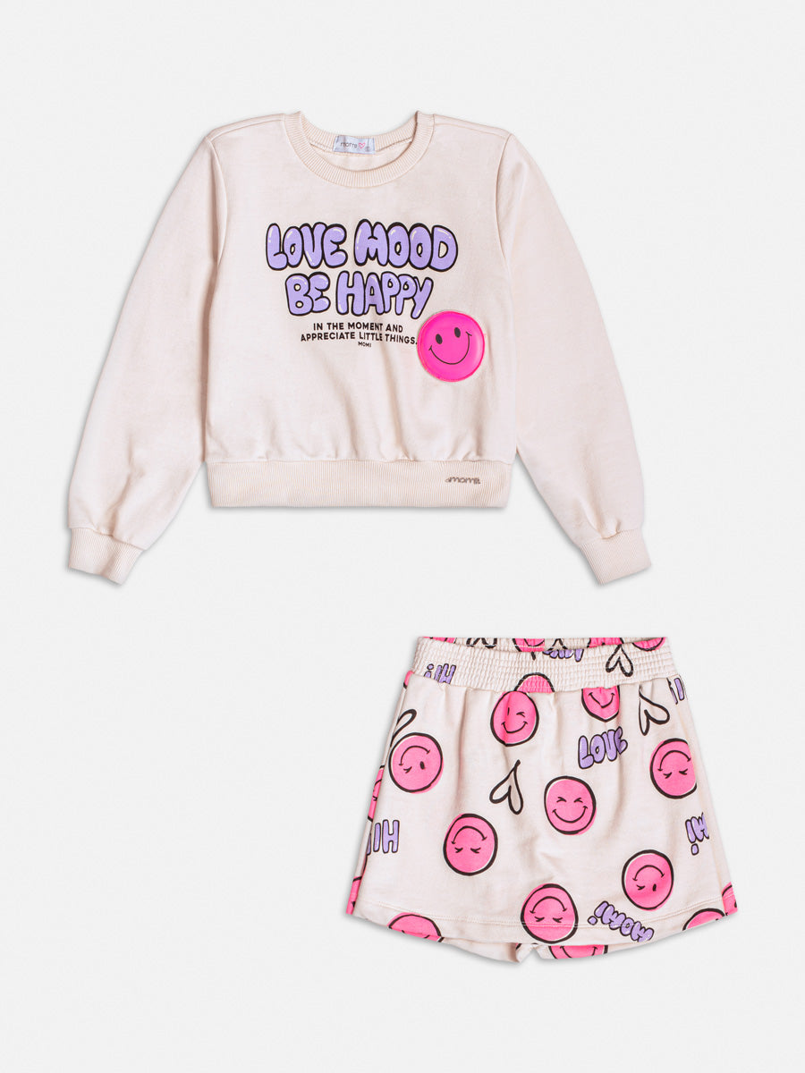 Conjunto Casaco Shorts Smile Bege - BambolePetit