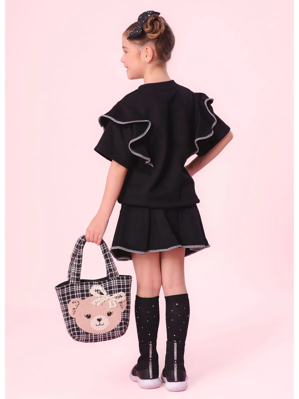 Saia Short Moletom Pregas Debrum Xadrez Preto - BambolePetit
