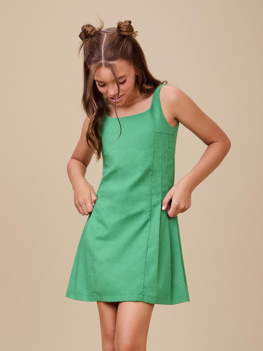 Vestido de Linho Pregas Verde I Am