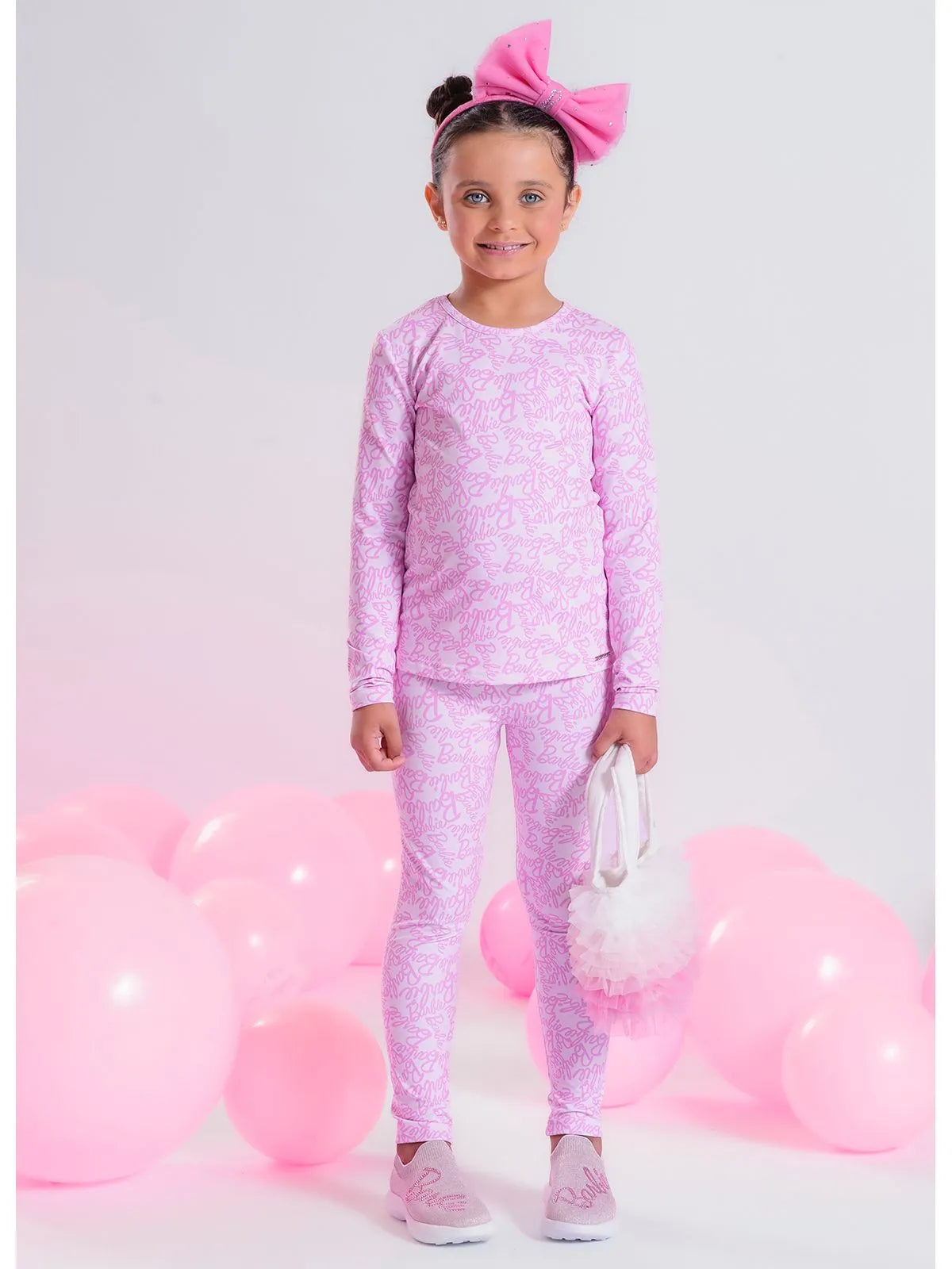Legging Light Estampa Barbie Pituchinhus Barbie Fundo Rosa - BambolePetit