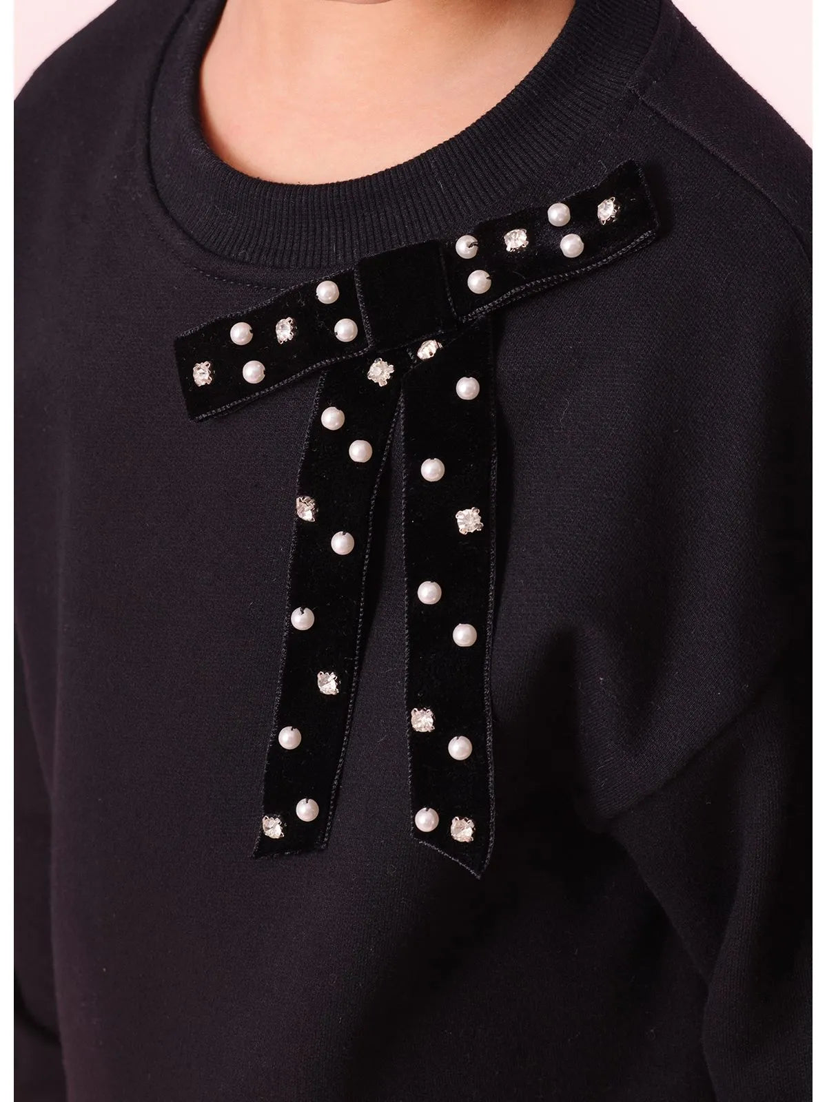 Blusa Moletom Laço Veludo Bordado Preto - BambolePetit