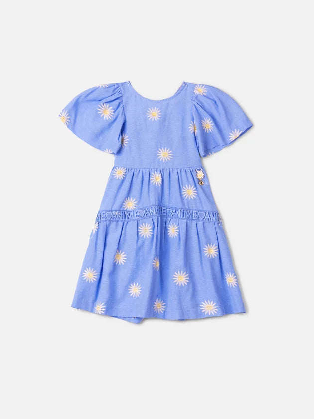 Vestido Flores Bordada Azul Anime
