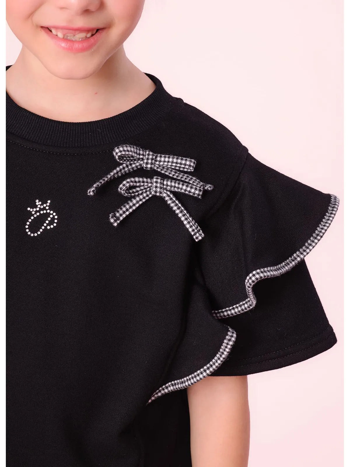 Blusa Moletom Babados Debrum Xadrez Preto - BambolePetit