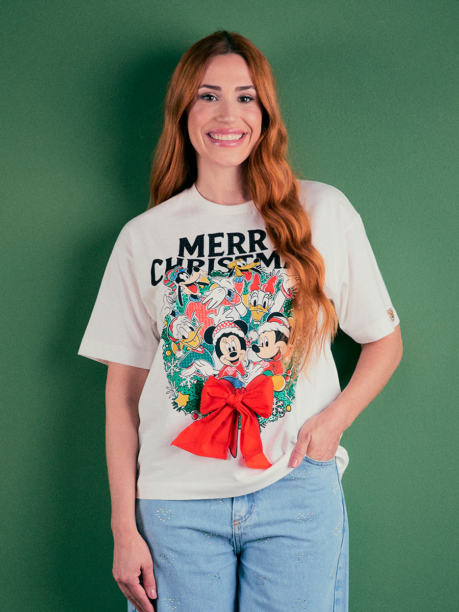 T-Shirt Guirlanda Mickey e Amigos Natal Anime