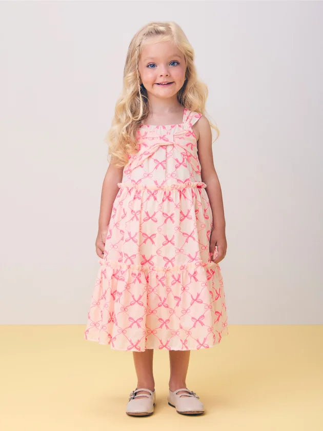 Vestido de Laise Bordada Laços Rosa Momi