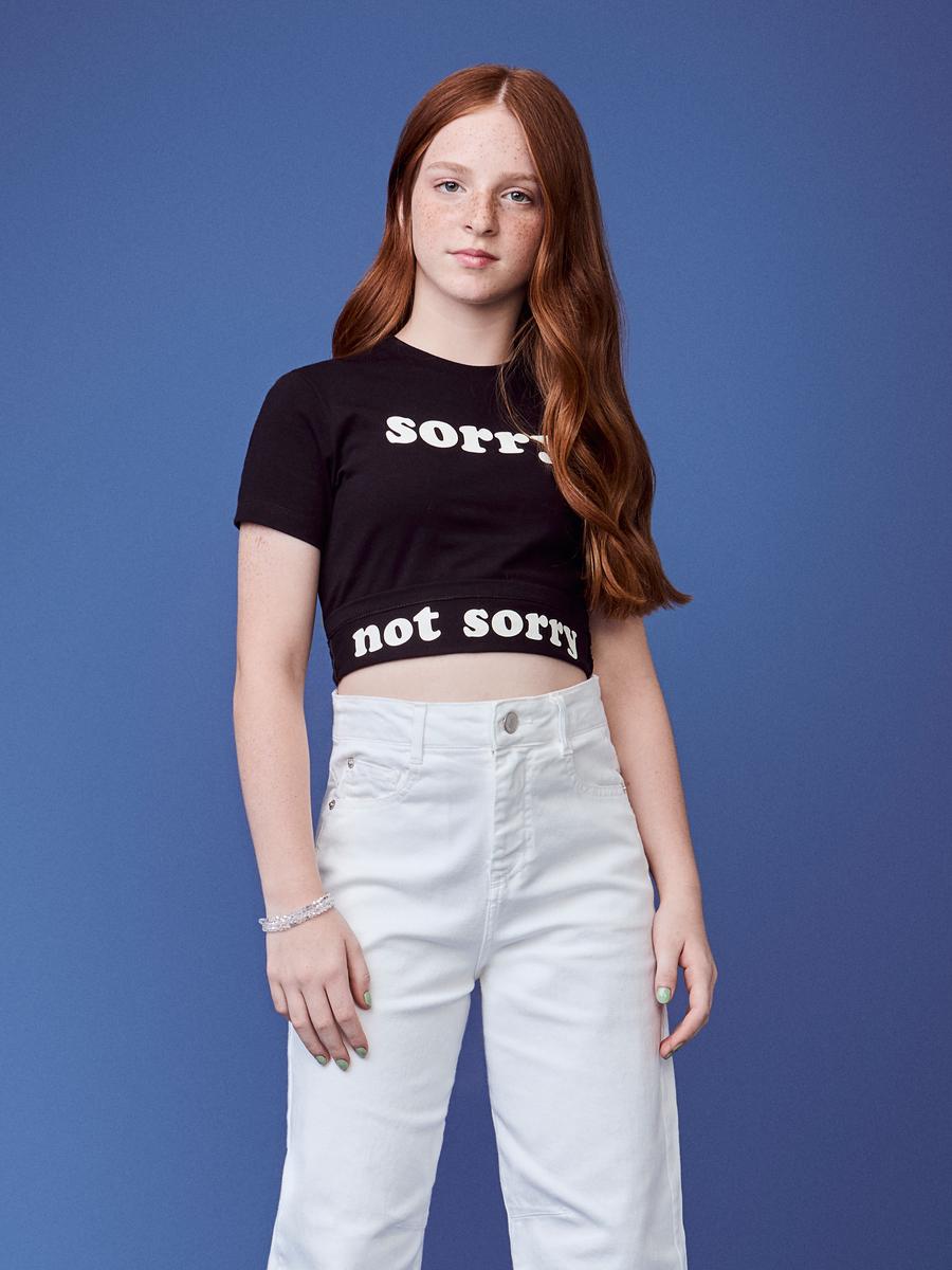 Cropped Preto Estampado I Am