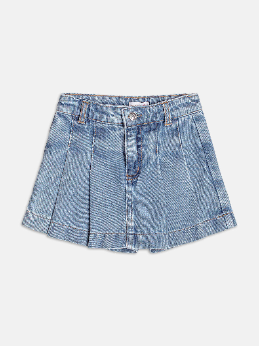 Short Saia Jeans com Pregas Momi