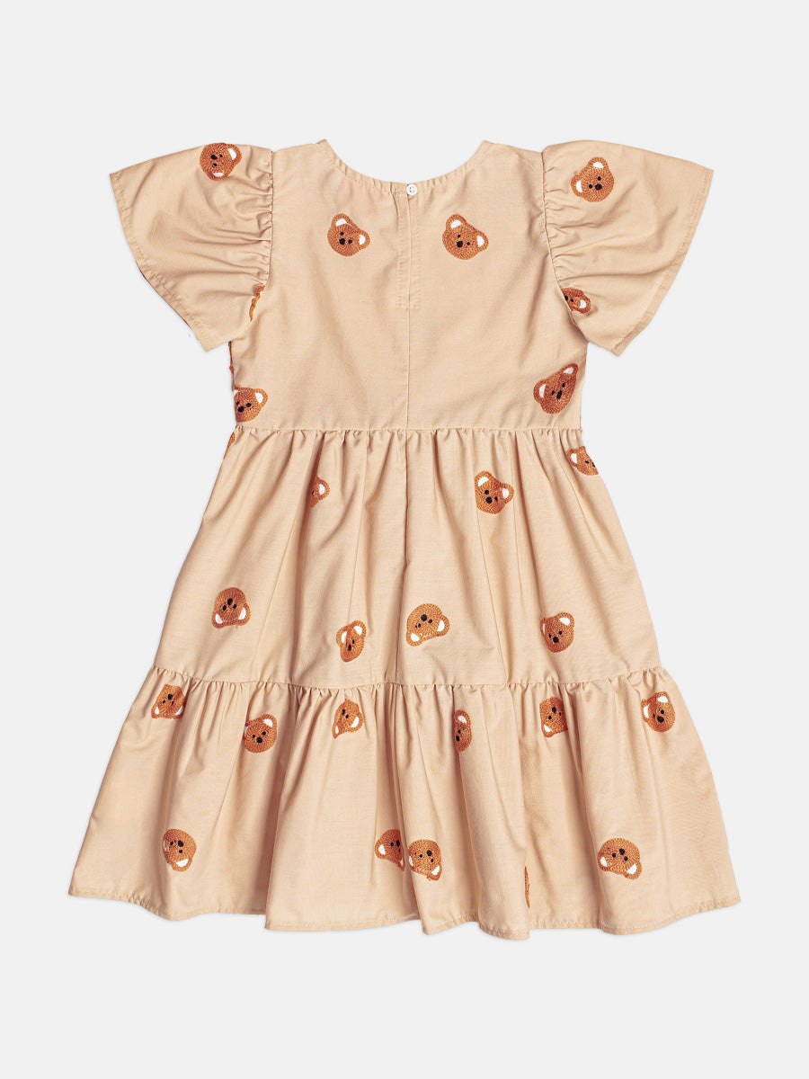 Vestido Bordado Urso Bege Khaki Momi