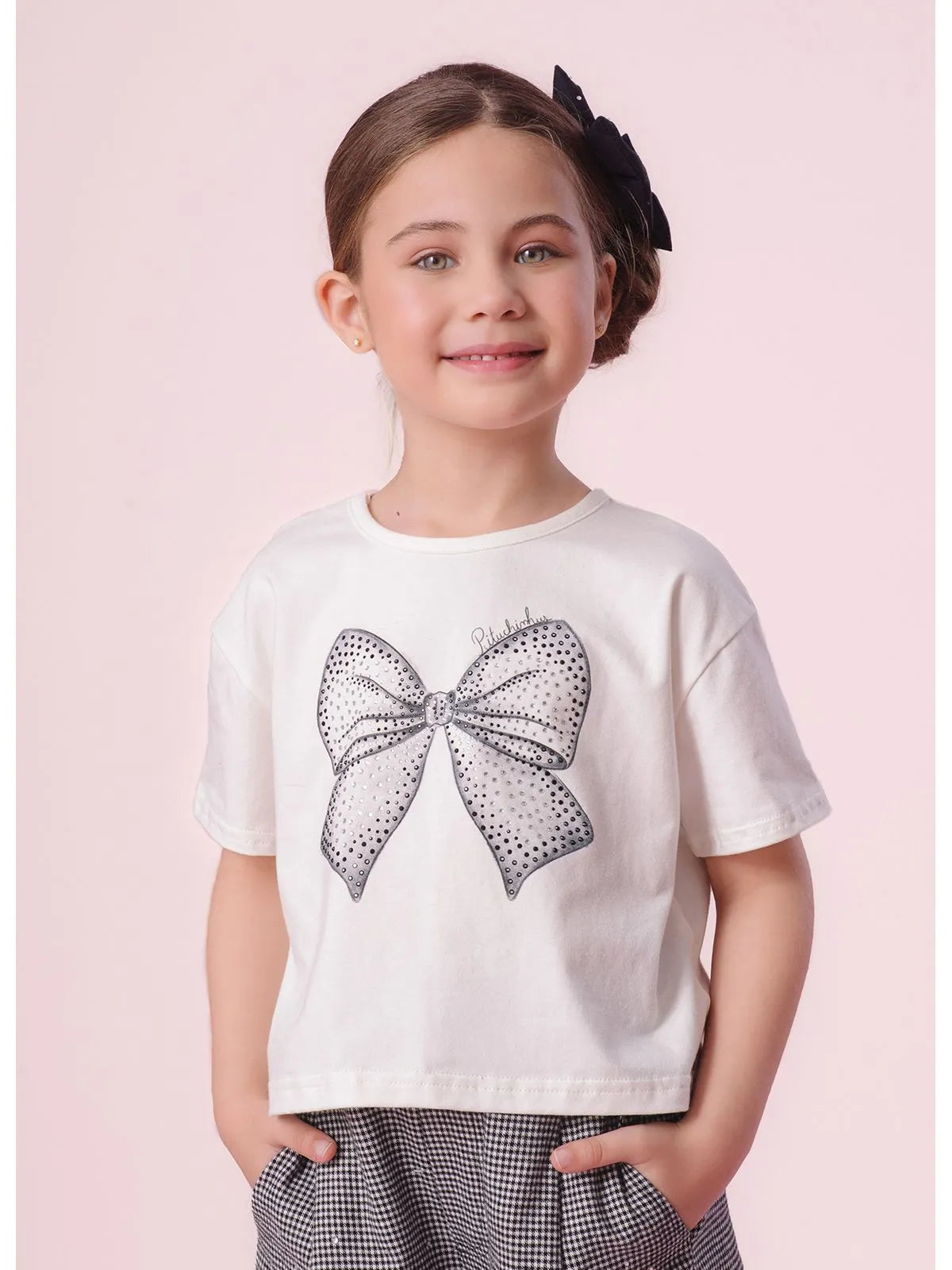 Blusa Cotton Ampla Serigrafia Laço Cristais Off White - BambolePetit