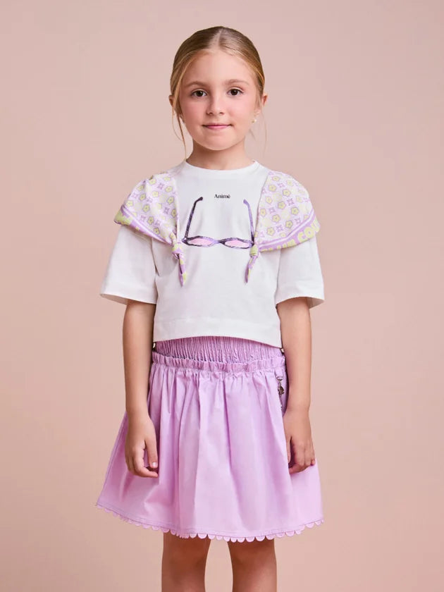 Conjunto Lilás de Tecido com Lenço Floral Anime