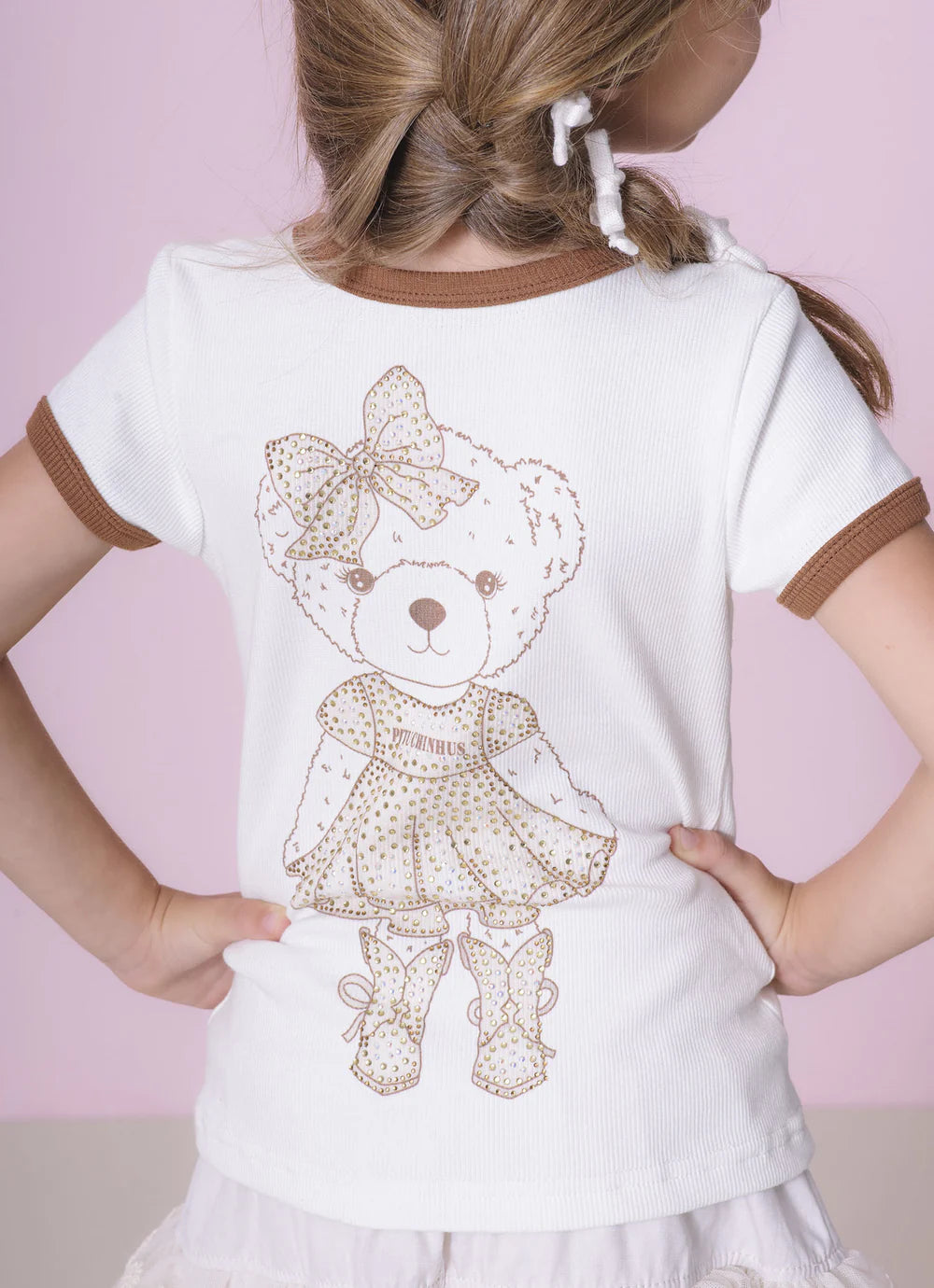 Blusa Ribana Botinha, Chapéu e Ursinha Off White Pituchinhus