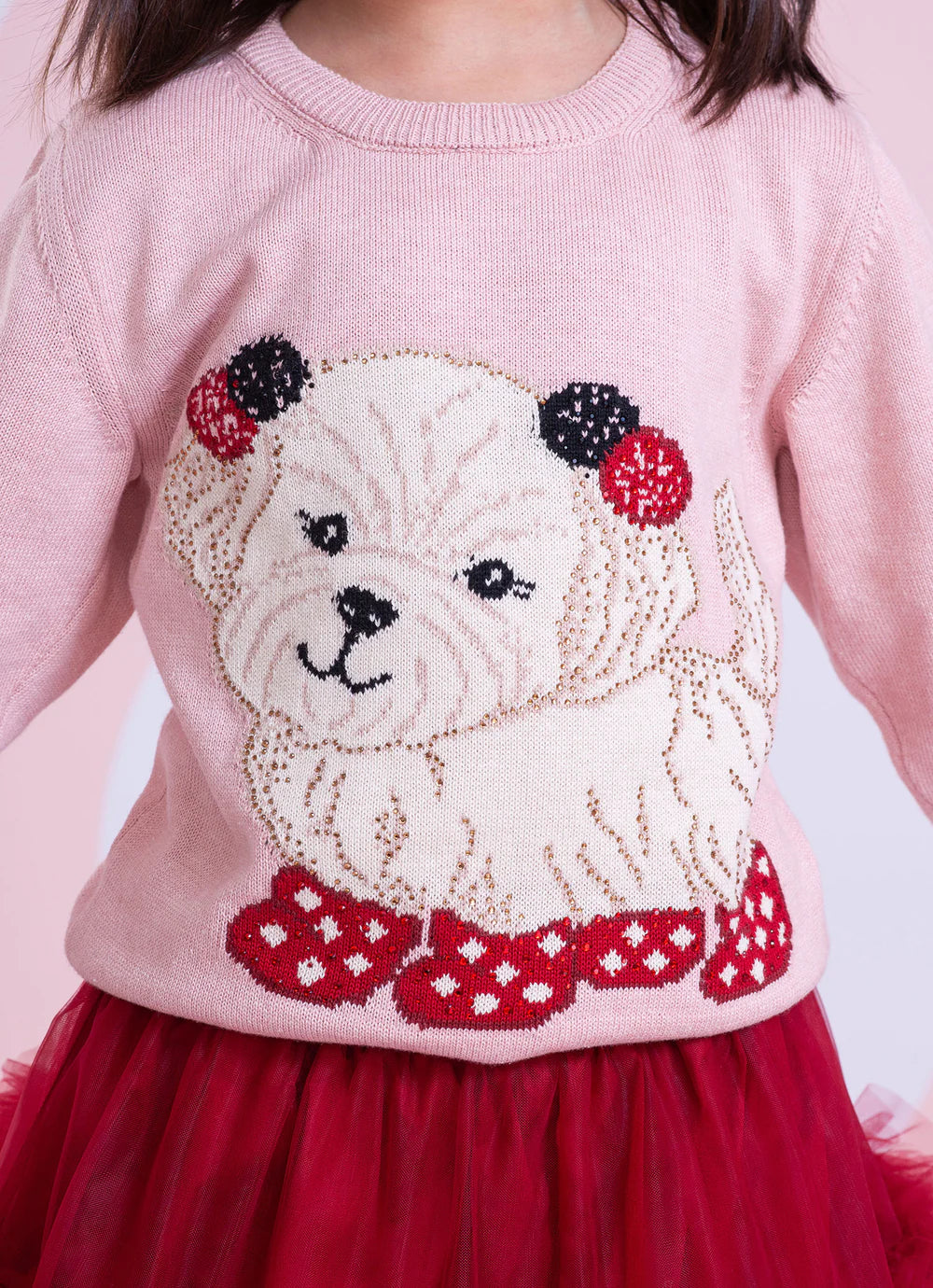Blusa Tricot Cachorrinho Pompom Cristal Rosa Dolce Pituchinhus