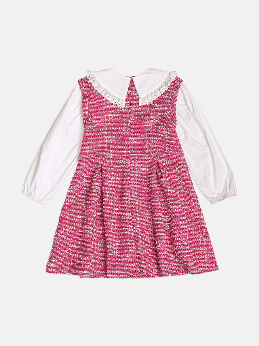 Vestido Tweed Com Gola Xd Bordo/Branco Momi
