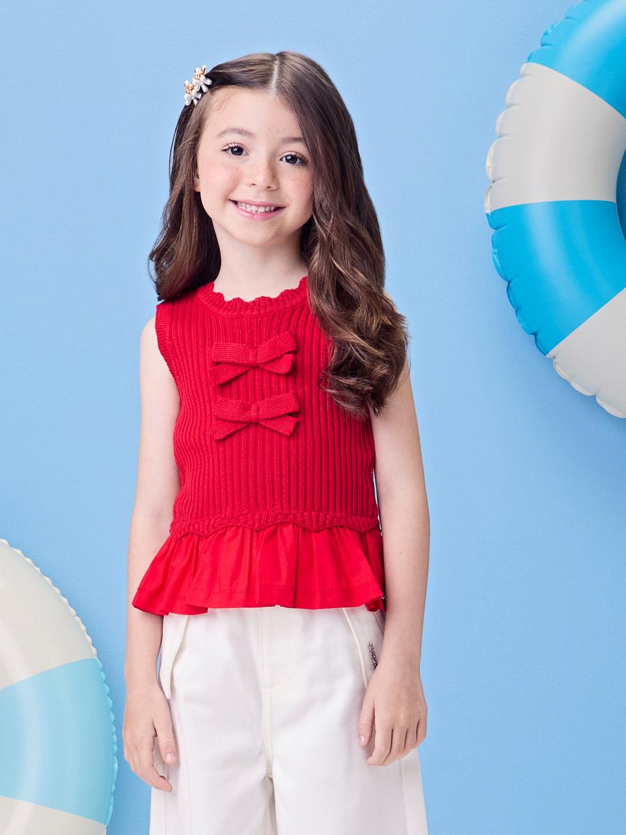 Blusa Tricot Laços Vermelha Momi
