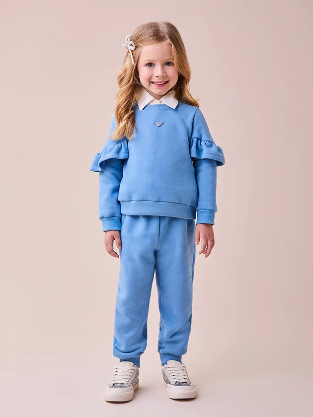 Conjunto de Moletom Azul com Babados - BambolePetit