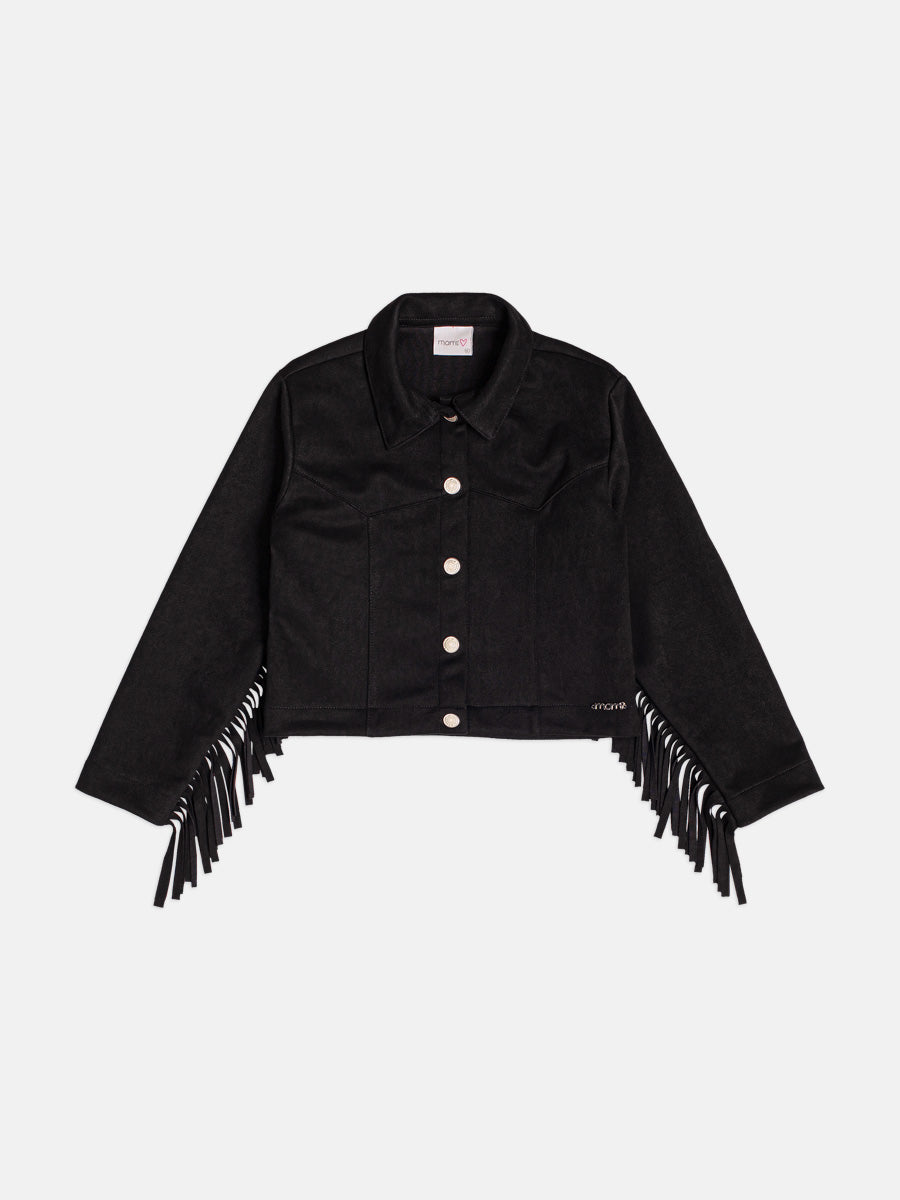 Jaqueta De Suede Com Franjas Preto Momi