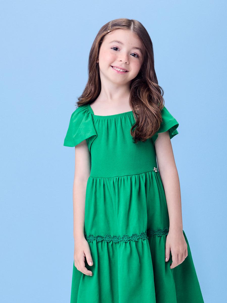 Vestido Malha Florzinhas Verde Momi