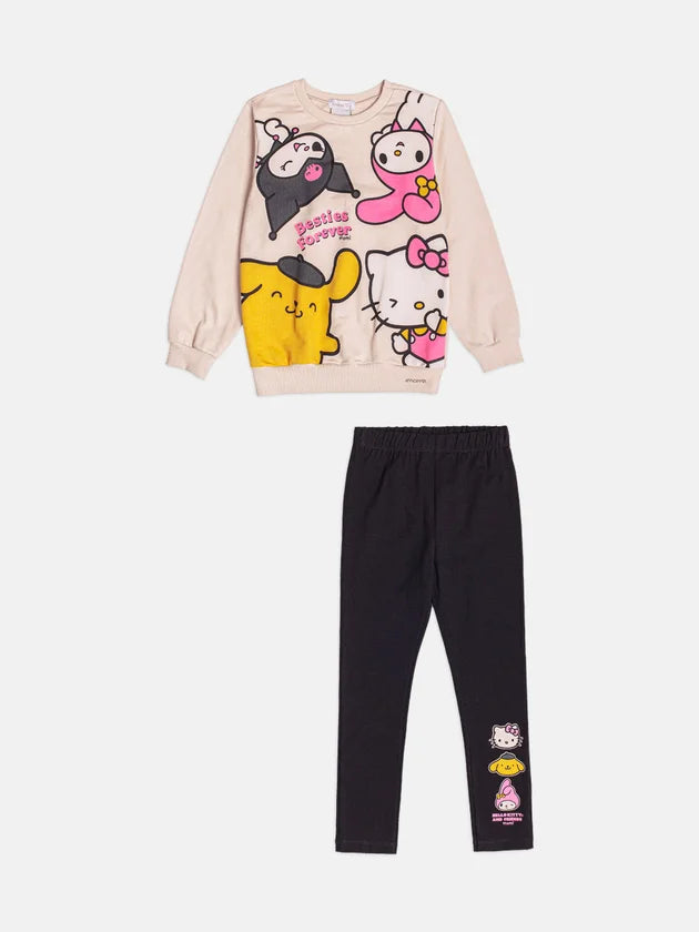 Conjunto Casaco Bege e Legging Hello Kitty Momi