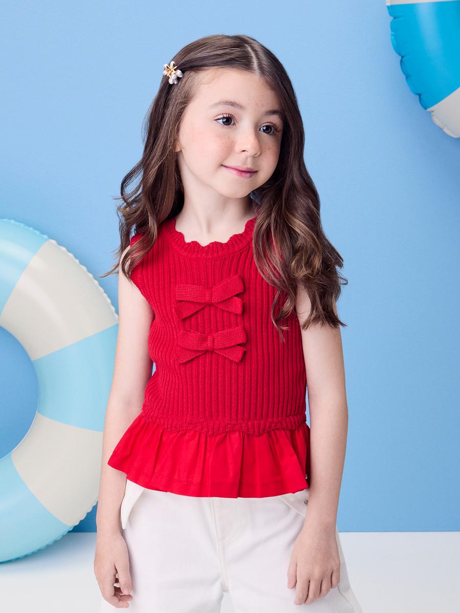 Blusa Tricot Laços Vermelha Momi