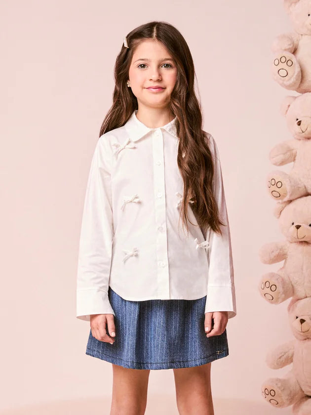 Camisa Com Lacinhos Off White Momi