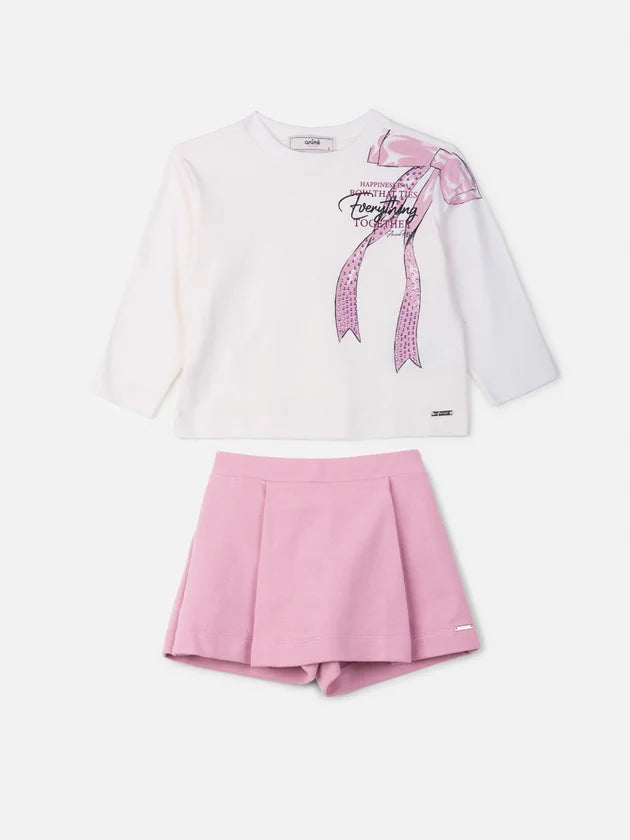 Conjunto Rosa Laço de Manga Longa com Strass