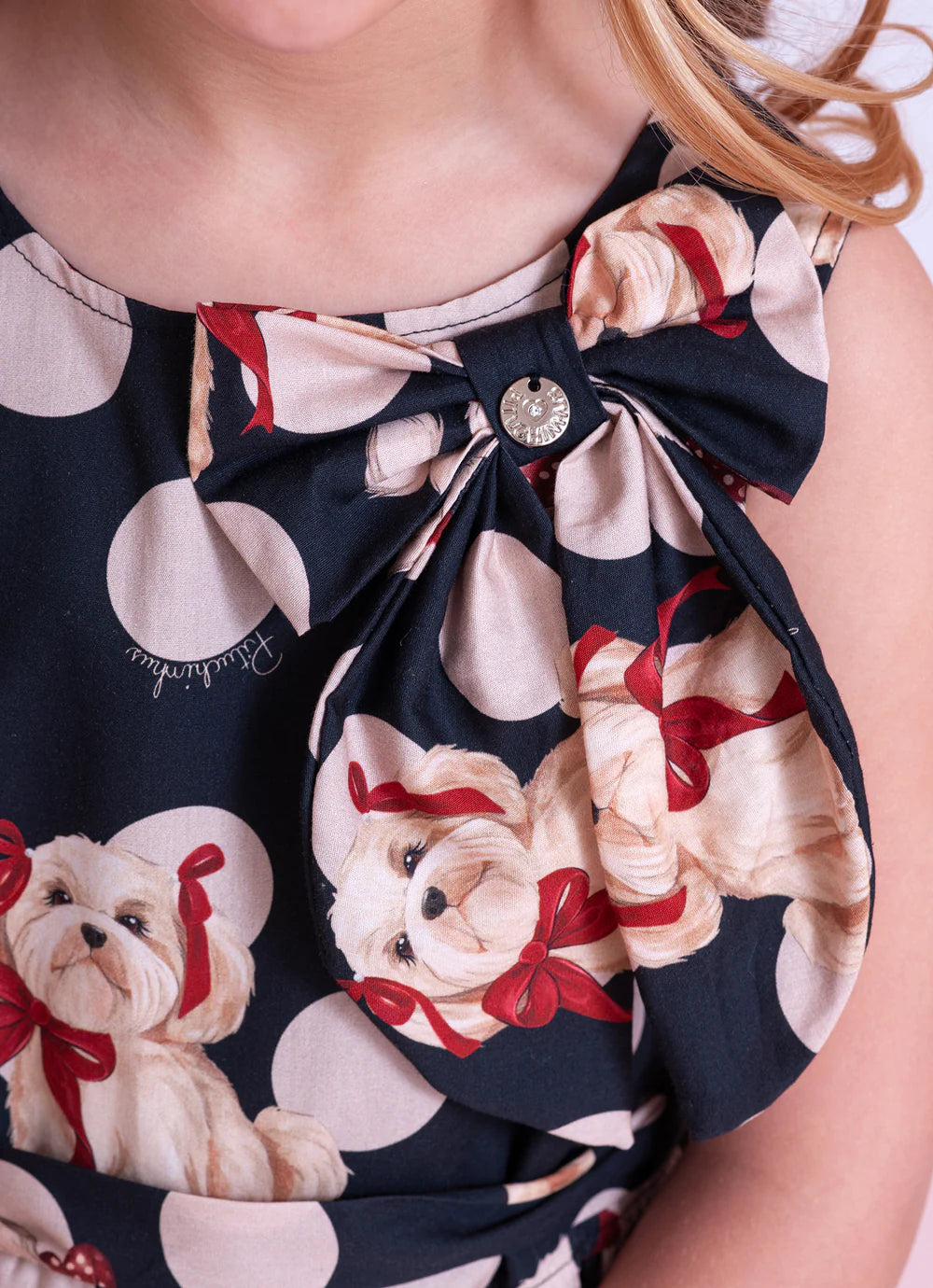Vestido Algodão Est Poa Cachorros Laço Cachorrinhos Poa Pituchinhus