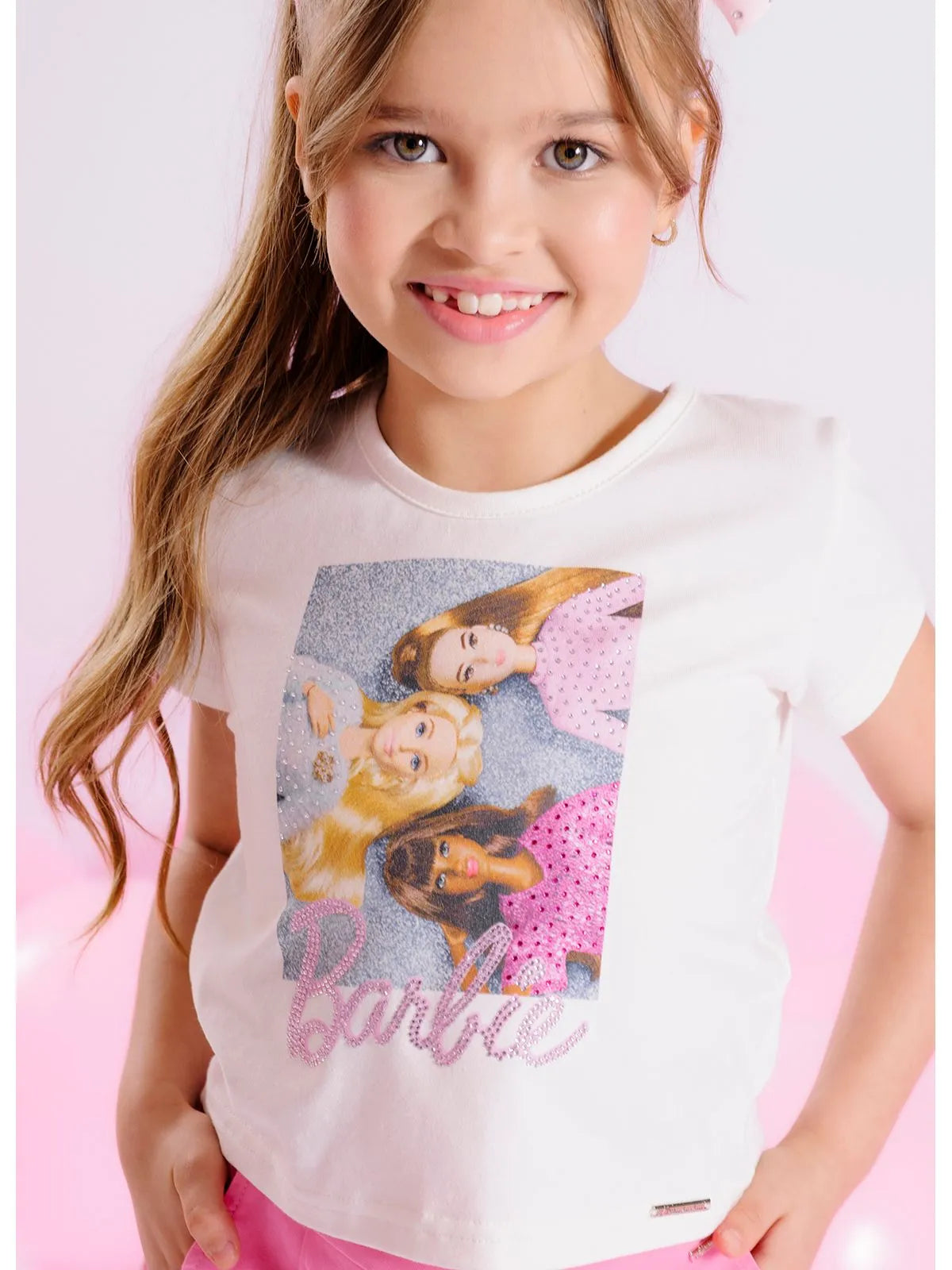 Blusa Cotton Serigrafia 3 Barbies Bonecas Cristais Off White - BambolePetit