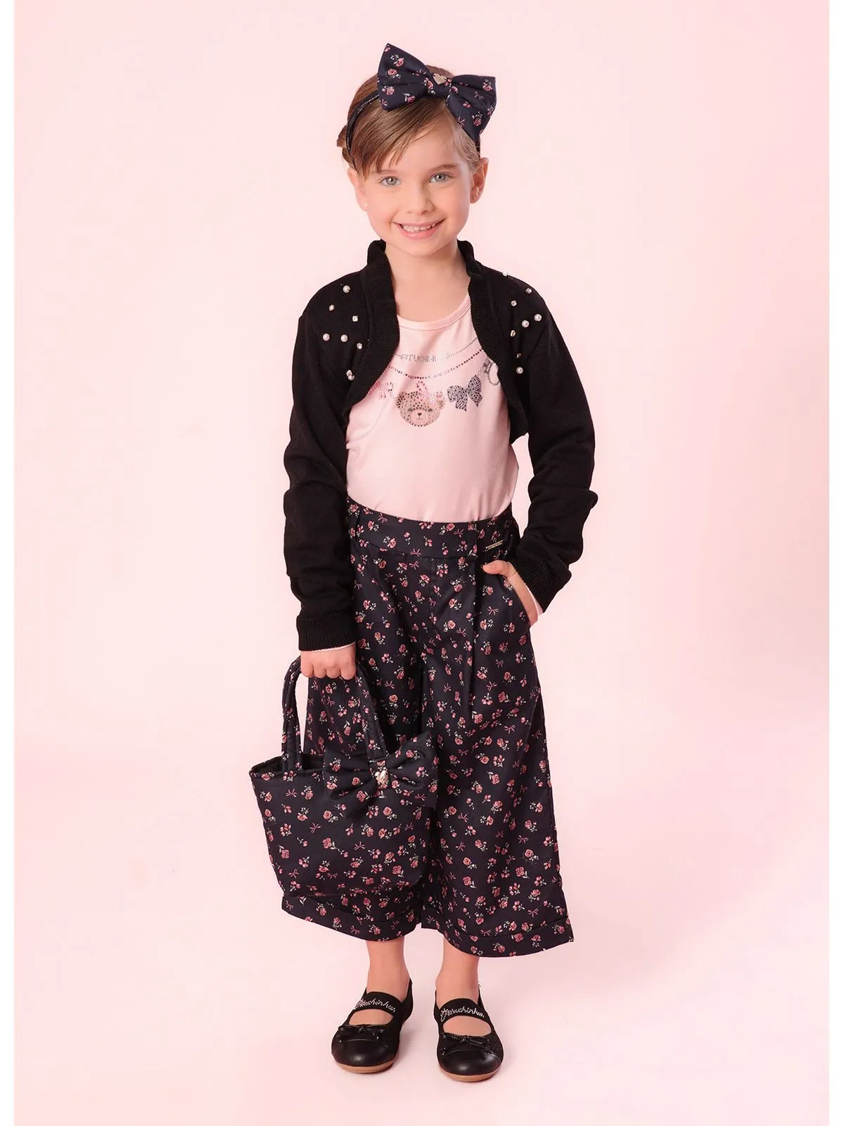 Bolero Tricot Bordado Pérolas e Cristais Preto Pituchinhus