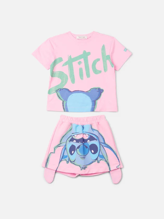 Conjunto Blusa E Shorts Stitch Rosa Blossom - BambolePetit