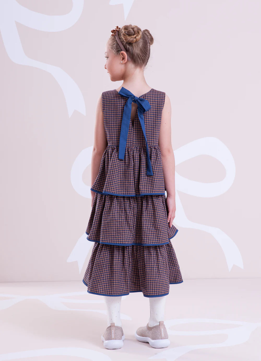 Vestido Xadrez Babados P Cristal Azul Marinho Pituchinhus