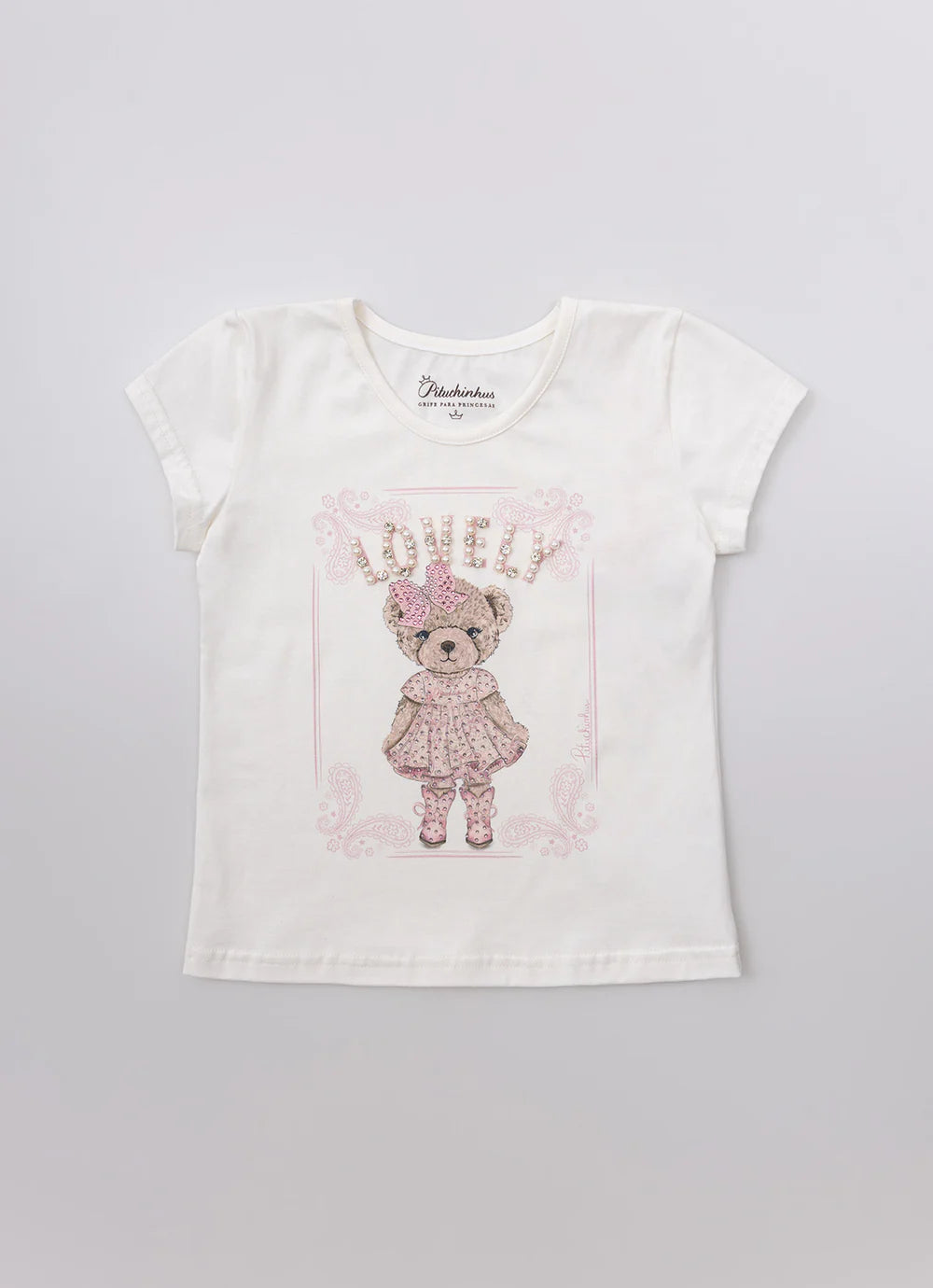 Blusa Algodão Ursinha Western Lovely Bordado Off White