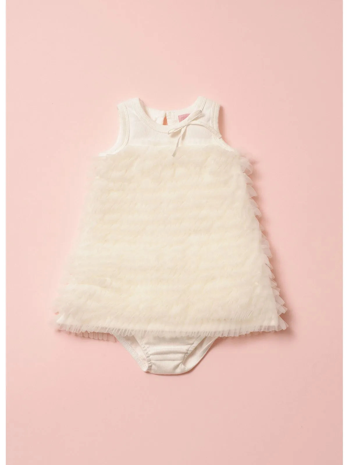 Vestido Rib Babadinhos Tule Pmini Off White - BambolePetit
