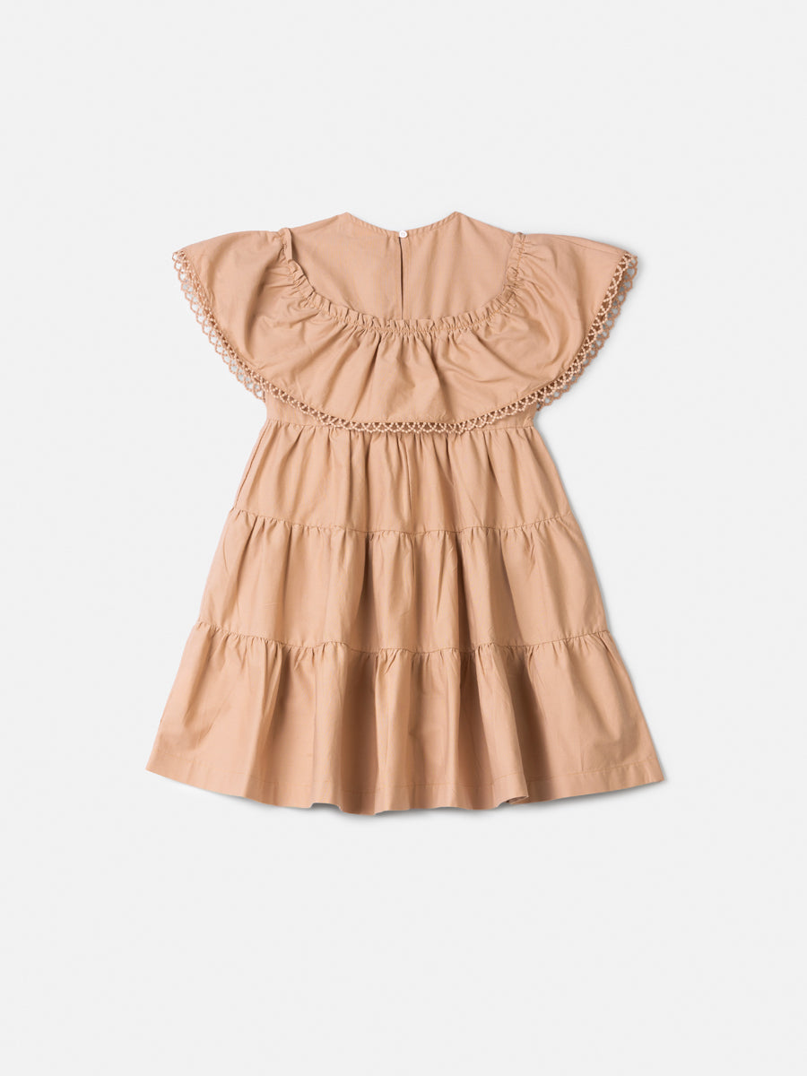 Vestido Bordado Bege Khaki Animê