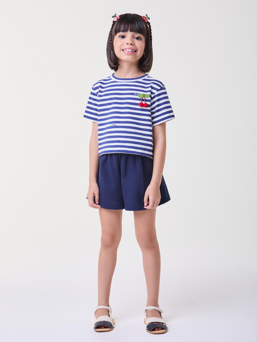 Conjunto Blusa e Shorts Listrado Azul Marinho Bimbi