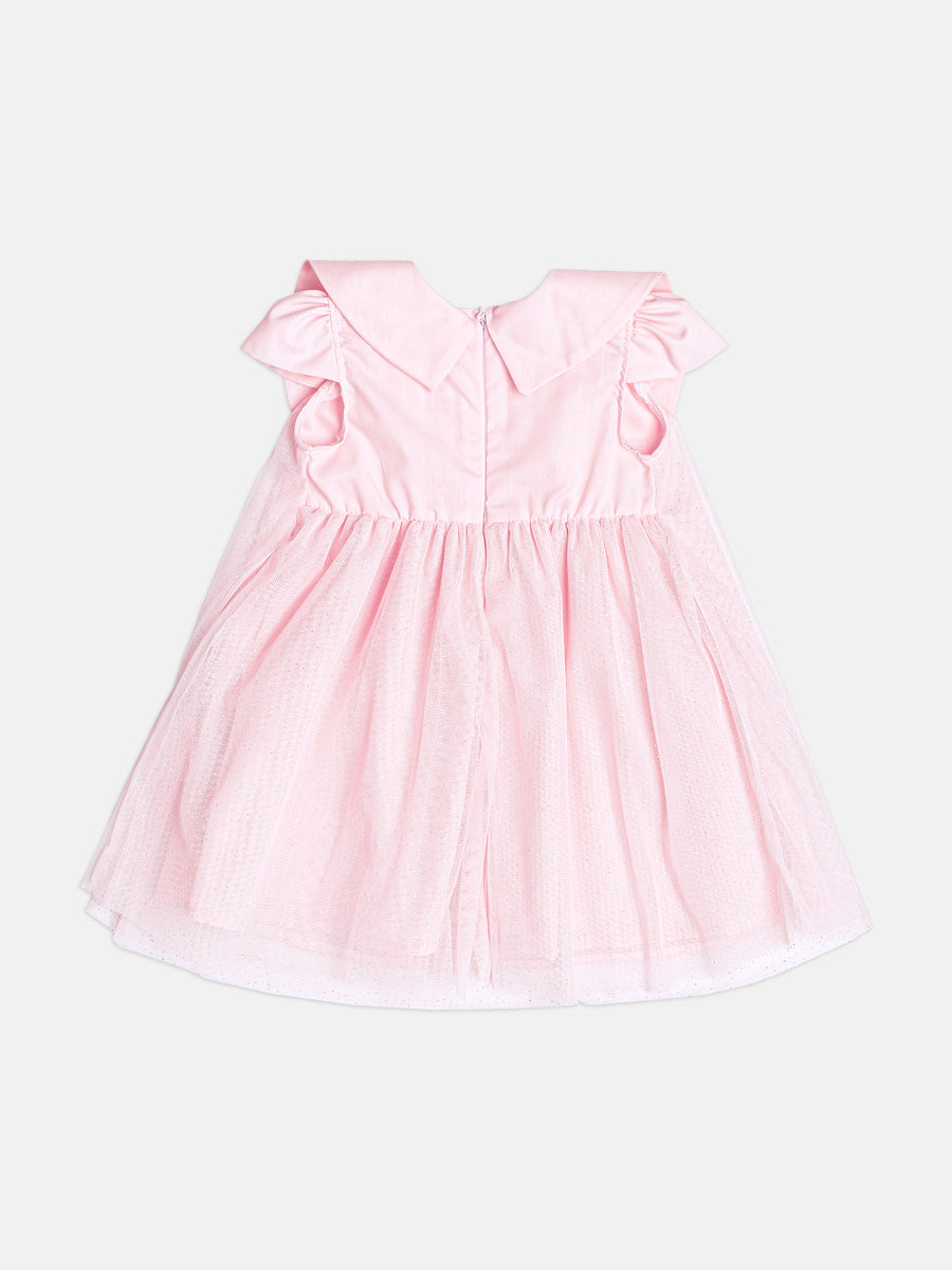 Vestido De Tule Com Gola Laco Rosa Soft Momi