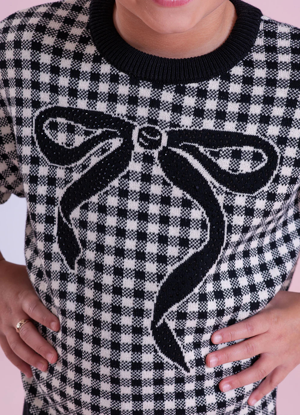 Blusa Tricot Ampla Xadrez Laço Cristal Preto Pituchinhus