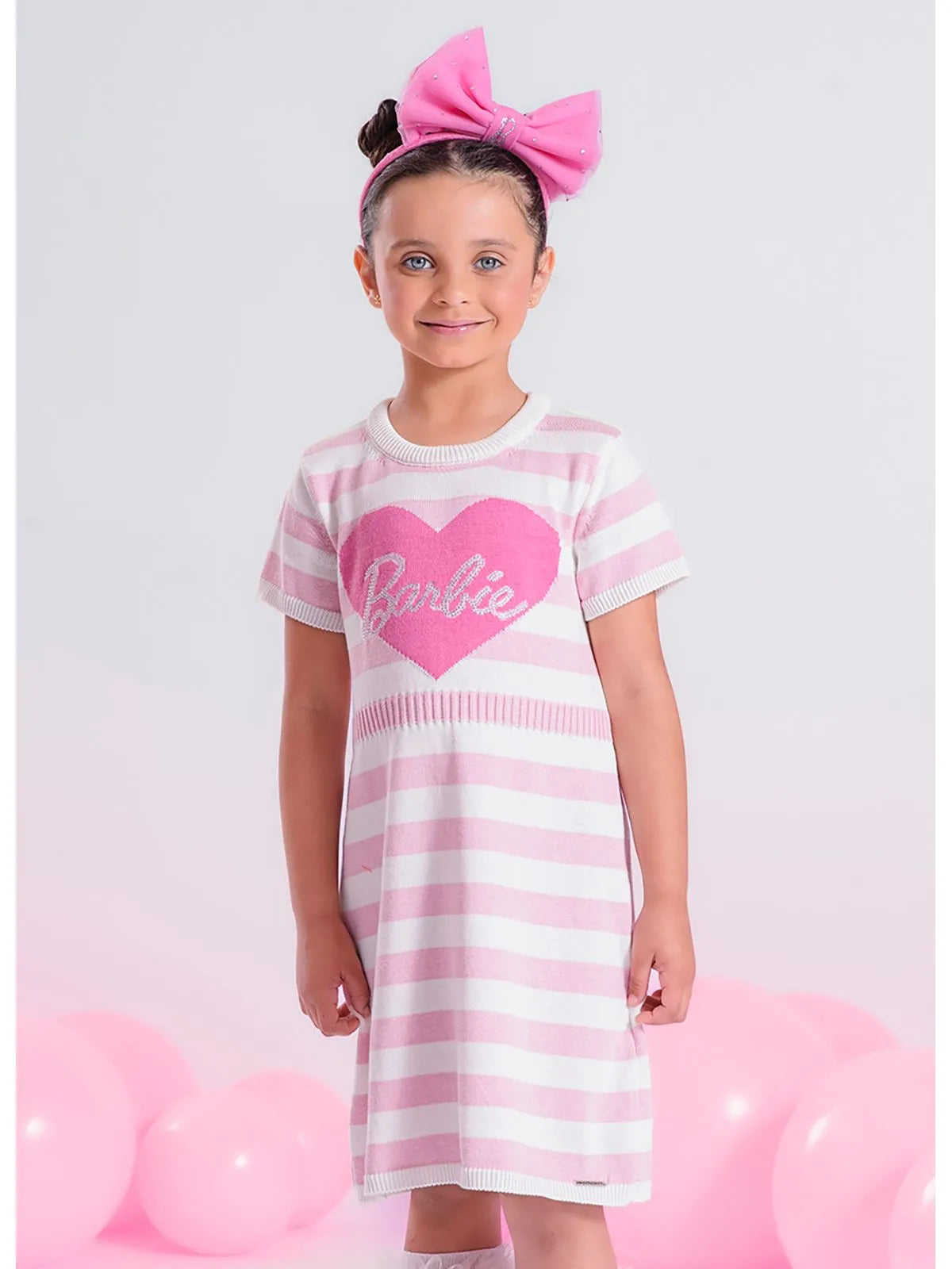 Vestido Tricot Listrado Coração Barbie Cristal Off White - BambolePetit