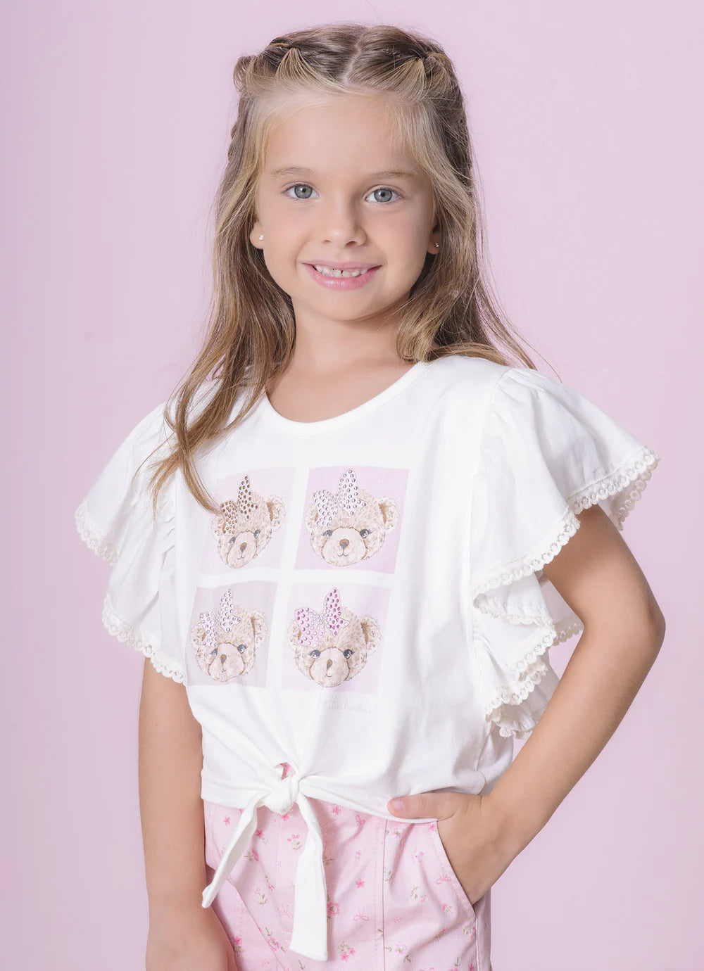 Blusa Cotton Ursinhas Detalhe Babado Pituchinhus