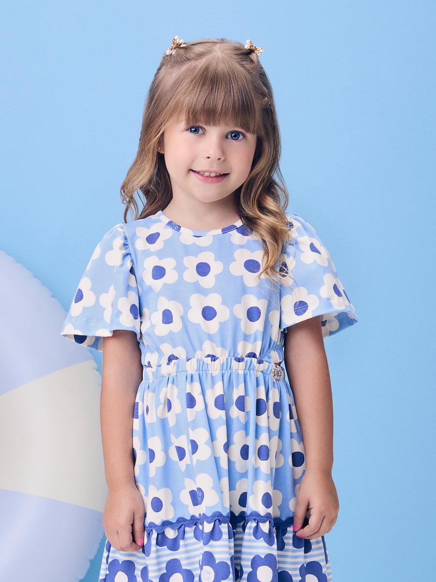 Vestido Flores Fofas Azul Momi