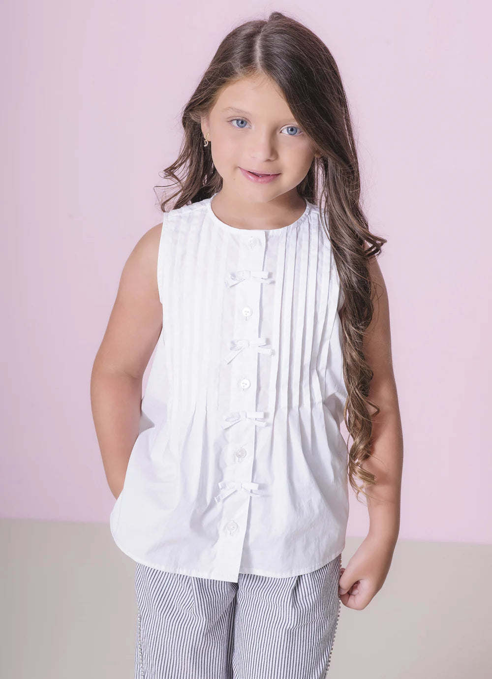 Camisa Tricoline Tominhas e Mini Laços Branca Pituchinhus