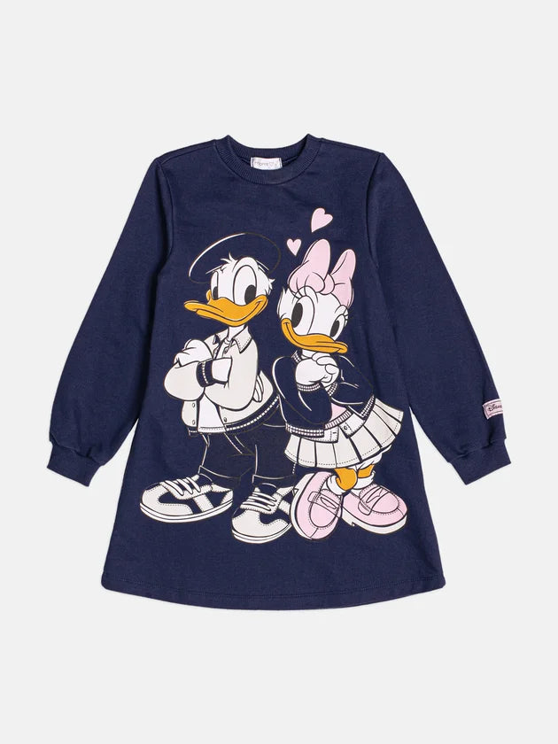 Vestido Manga Longa Daisy E Donald Azul Marinho Momi