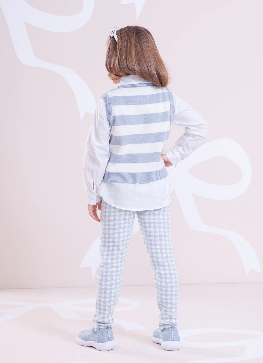 Legging Tricot Xadrez Mescla Azul Claro Pituchinhus