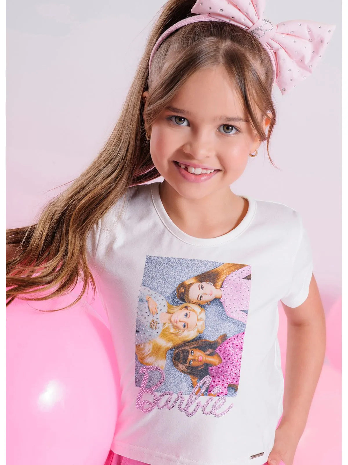 Blusa Cotton Serigrafia 3 Barbies Bonecas Cristais Off White - BambolePetit