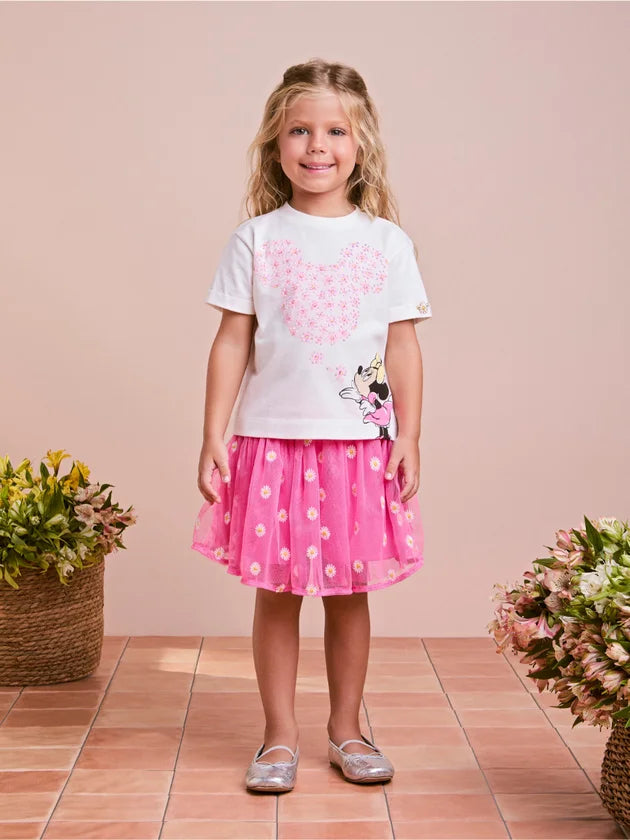 T-Shirt Off da Minnie com Flores e Strass Anime