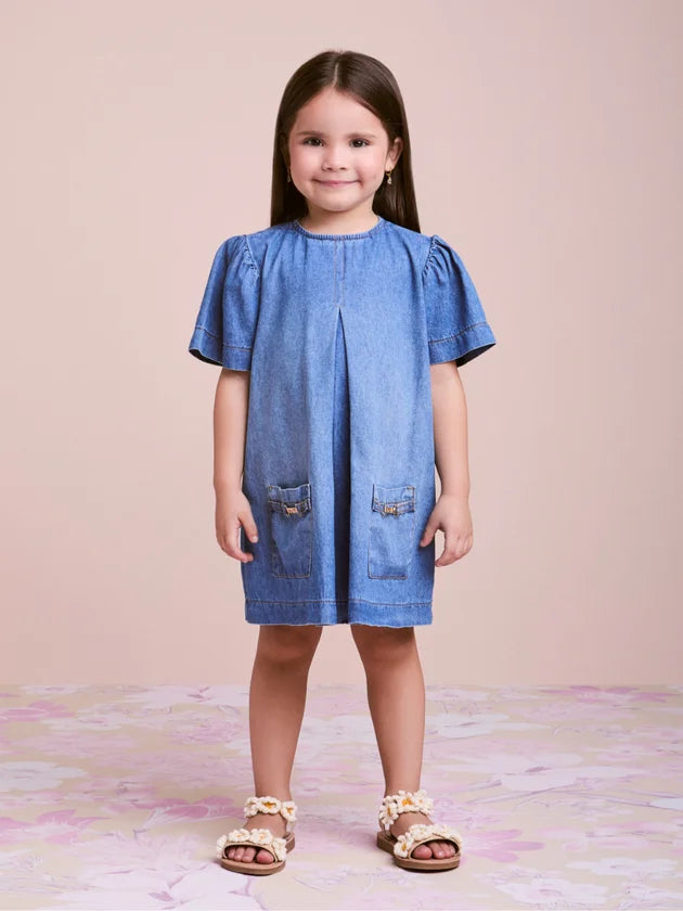 Vestido Jeans com Pregas