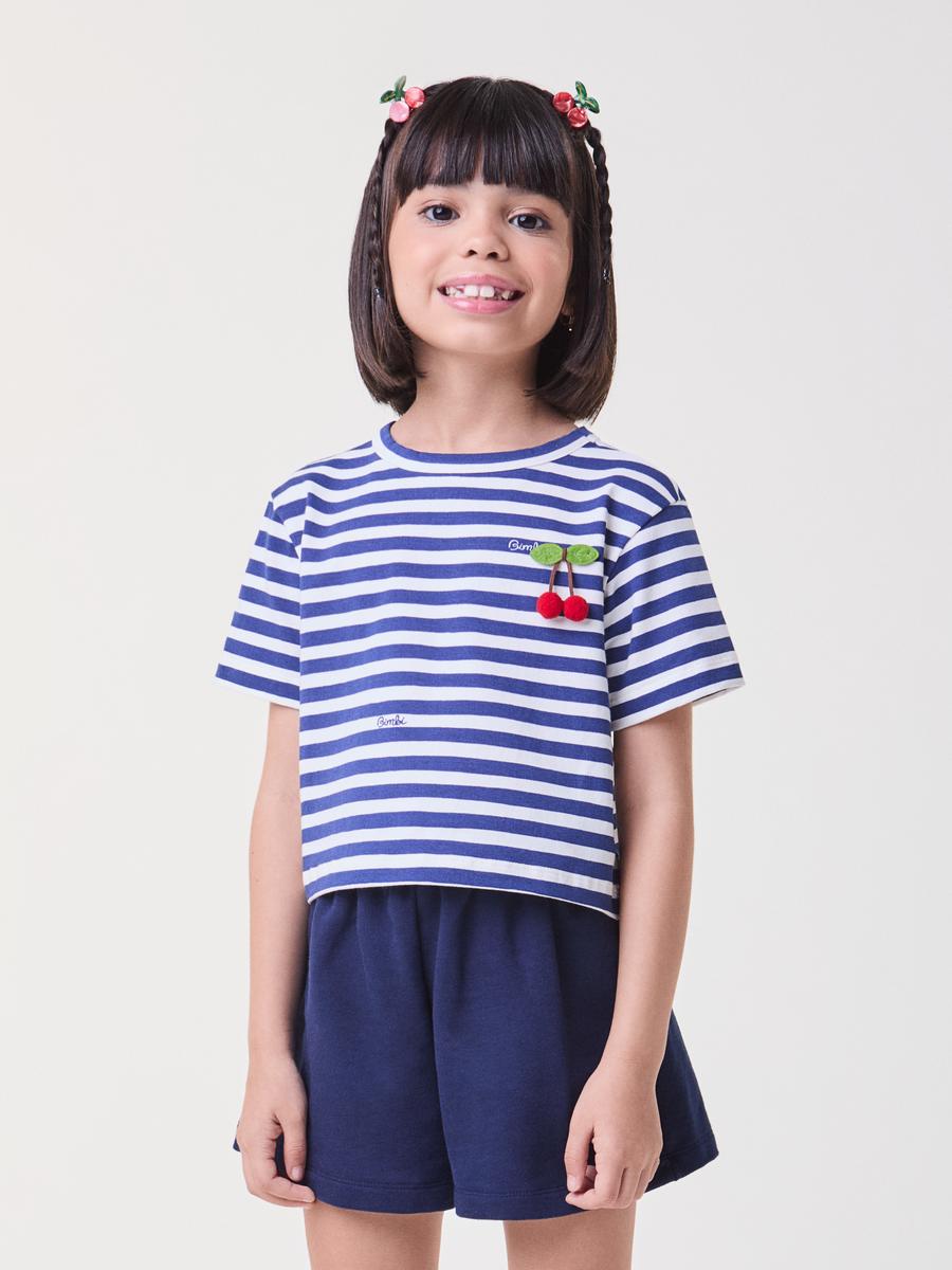 Conjunto Blusa e Shorts Listrado Azul Marinho Bimbi