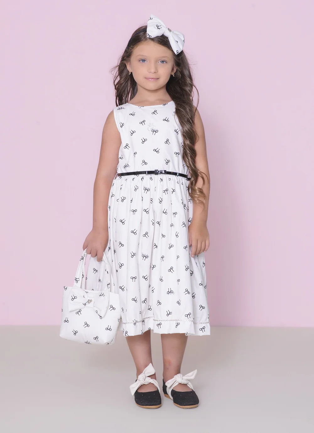 Vestido Algodão Estampa Laçinhos Maxi Laço Costas Pituchinhus