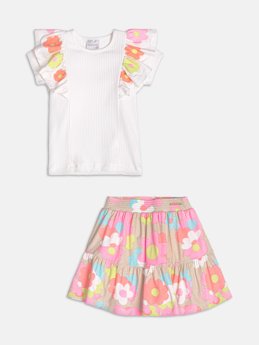 Conjunto Blusa e Saia Flores Momi
