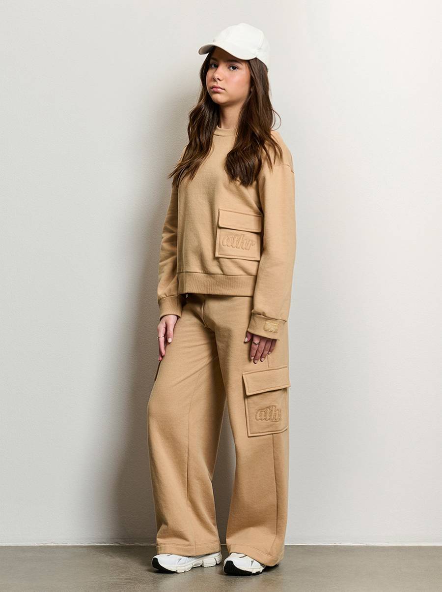 Calca Moletom Bolso Lateral Bege Khaki I Am